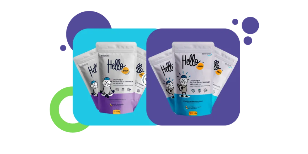 Complementos Hello Brain en envases innovadores, que refuerzan las tendencias del mercado y la importancia de la subcontratación de suplementos.